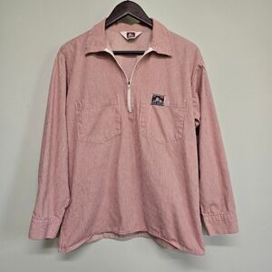 Ben Davis Hickory Stripe Half Zip Shirt Mens Large Red White Workwear Streetwear